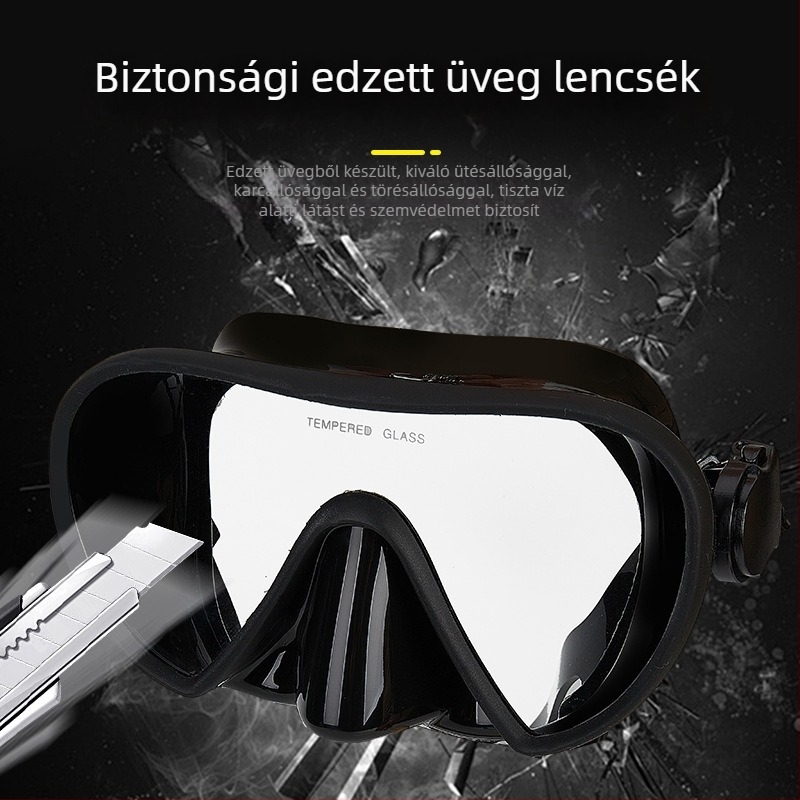 Nagy keretű búvármaszk, széles látómező, integrált lencsével – OCORT M1018S, edzett üveg, PP keret, folyékony szilikon, kültéri snorkelzéshez