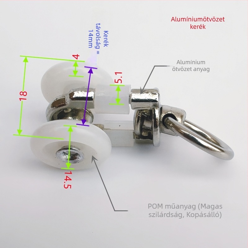 Integrált mennyezetes cellás paneles függönydoboz vezetősínhez: ötvözet csapágyas görgő, dugófedél és végzáró fej.