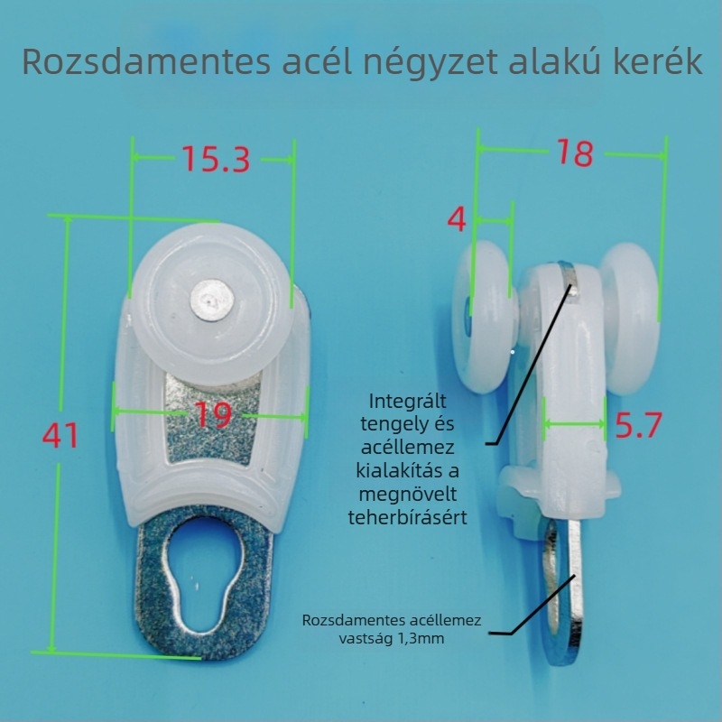 Integrált mennyezetes cellás paneles függönydoboz vezetősínhez: ötvözet csapágyas görgő, dugófedél és végzáró fej.