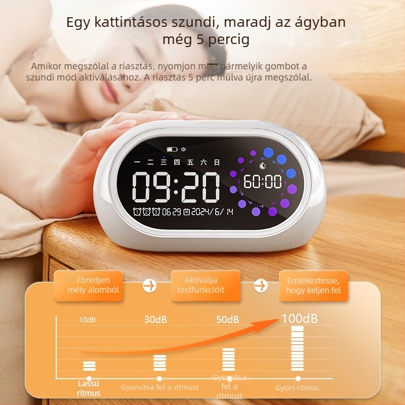 Tölthető intelligens ébresztőóra diákok számára időzítővel és értesítésekkel, nagy hangerővel, USB-vel és LED-kijelzővel