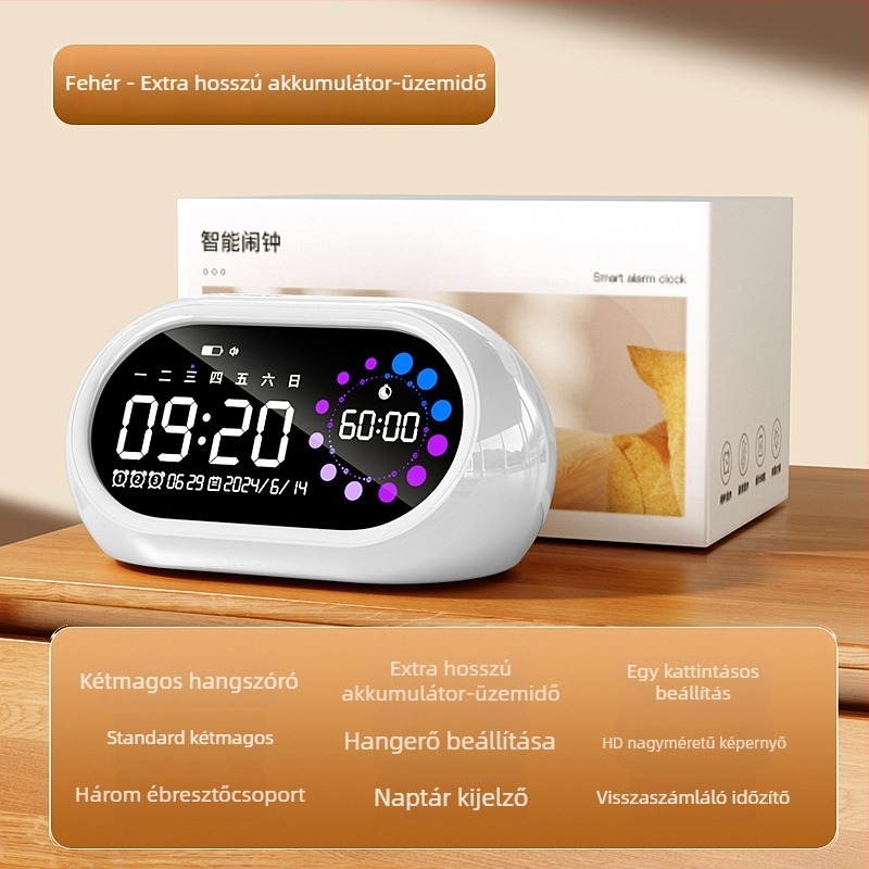Tölthető intelligens ébresztőóra diákok számára időzítővel és értesítésekkel, nagy hangerővel, USB-vel és LED-kijelzővel