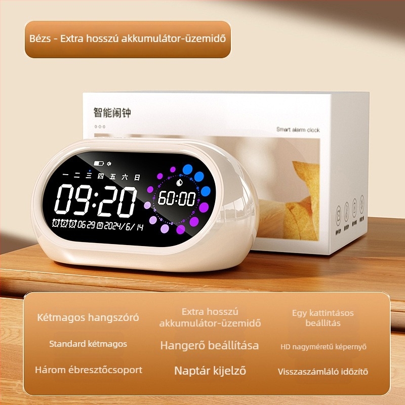 Tölthető intelligens ébresztőóra diákok számára időzítővel és értesítésekkel, nagy hangerővel, USB-vel és LED-kijelzővel