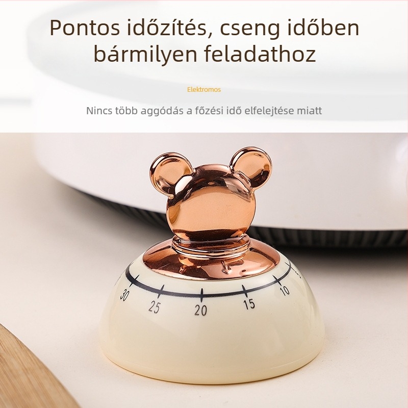 Mechanikus konyhai időzítő medvefülű mágneses dizájn, kör alakú ABS ház, LCD kijelző és mutató, kézi működtetés