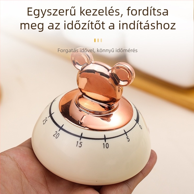 Mechanikus konyhai időzítő medvefülű mágneses dizájn, kör alakú ABS ház, LCD kijelző és mutató, kézi működtetés