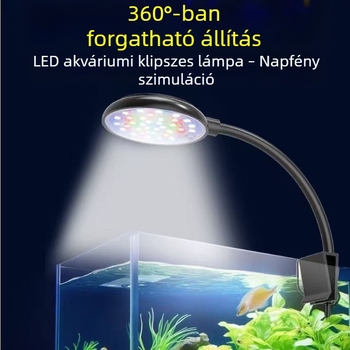LED akváriumvilágítás, kompakt klipszes lámpa, vízálló, energiatakarékos, növények és dekoráció, három színmód