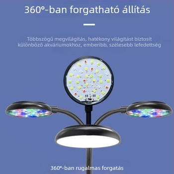 LED akváriumvilágítás, kompakt klipszes lámpa, vízálló, energiatakarékos, növények és dekoráció, három színmód