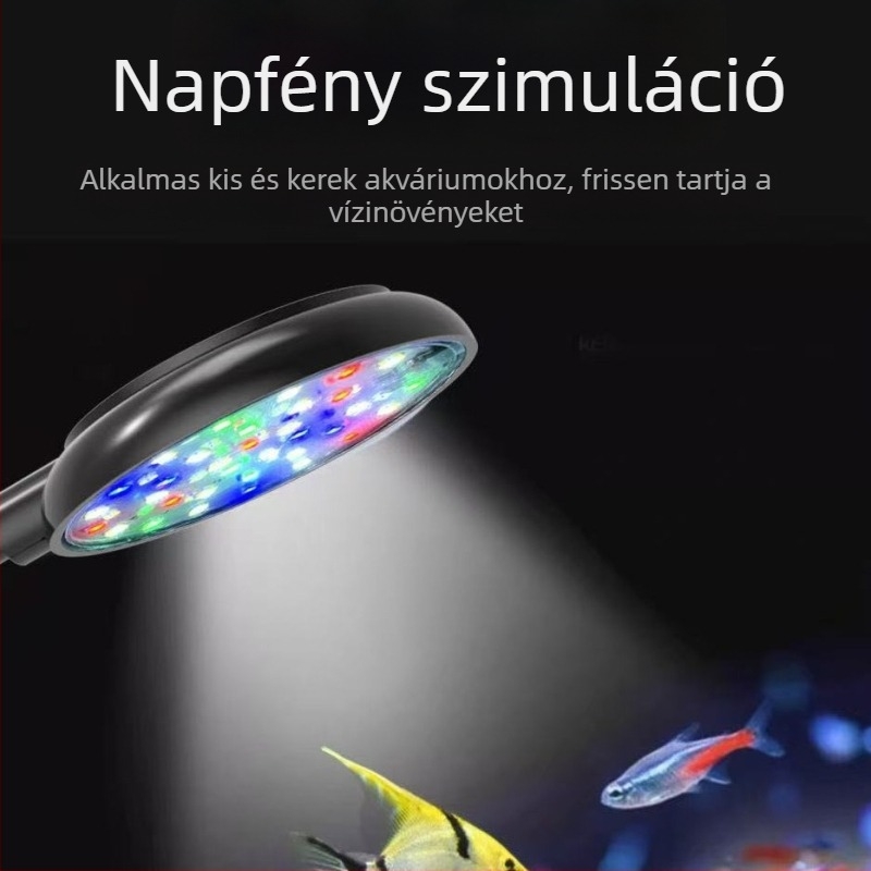 LED akváriumvilágítás, kompakt klipszes lámpa, vízálló, energiatakarékos, növények és dekoráció, három színmód