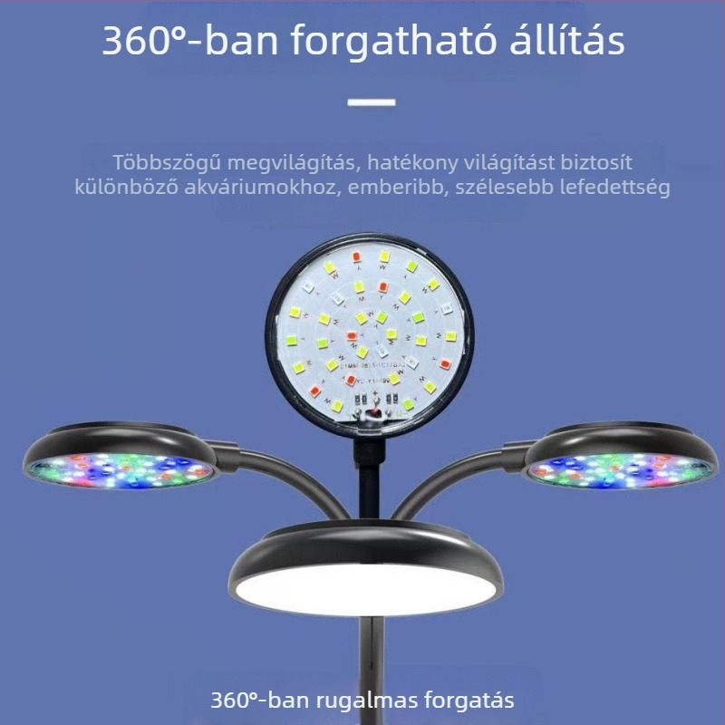 LED akváriumvilágítás, kompakt klipszes lámpa, vízálló, energiatakarékos, növények és dekoráció, három színmód