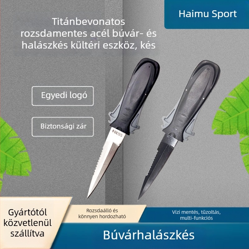 Rozsdamentes acél búvárkés vonalvágóval és halászati késsel — testreszabható