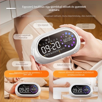 Intelligens ébresztőóra vizuális időzítővel, nagy digitális kijelző, hosszú üzemidő, mini USB tápegység