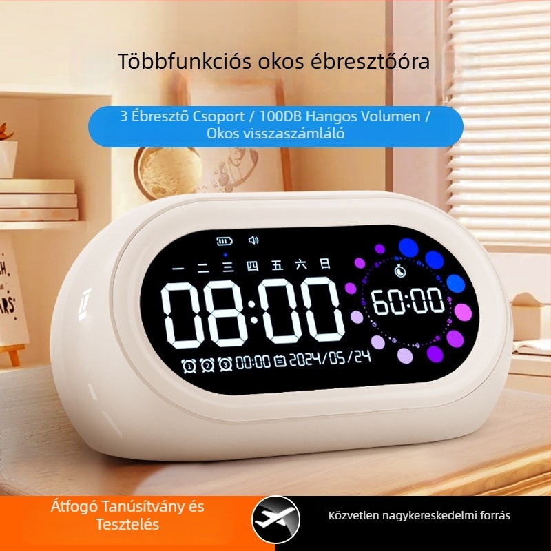 Intelligens ébresztőóra vizuális időzítővel, nagy digitális kijelző, hosszú üzemidő, mini USB tápegység