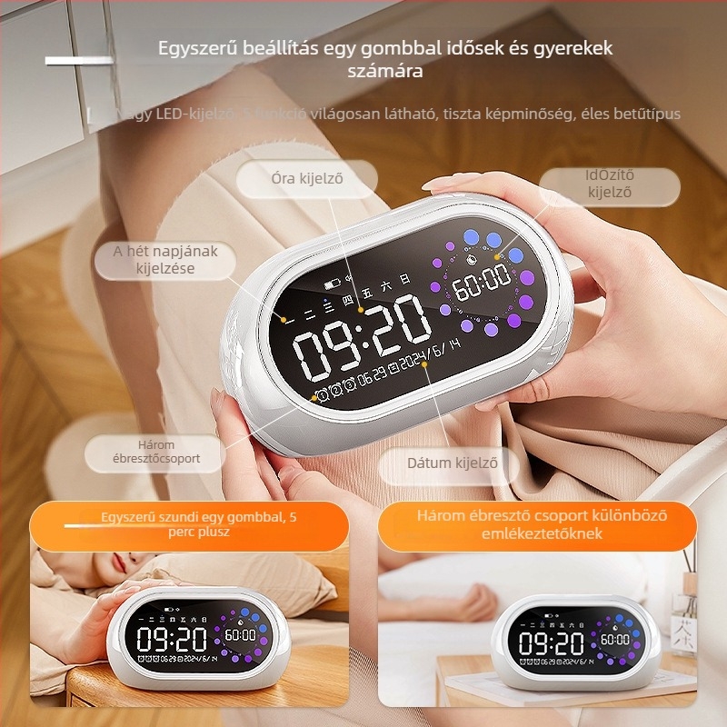 Intelligens ébresztőóra vizuális időzítővel, nagy digitális kijelző, hosszú üzemidő, mini USB tápegység