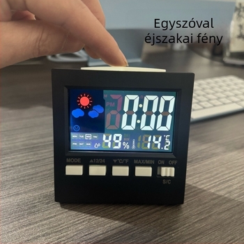 Óra örök naptárral, ébresztő, hőmérő és nedvességmérő, 24 órás kijelző, LED háttérvilágítás, színes kijelző