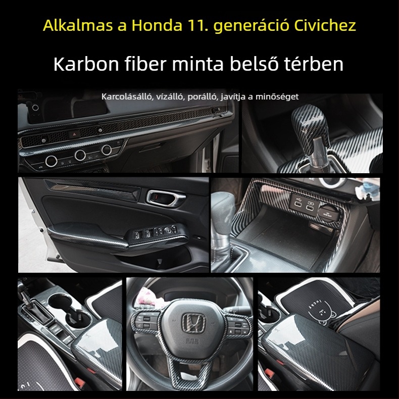Honda Civic 11. generációhoz készült belső módosító alkatrész: középkonzol panelkeret, hátsó légáramló nyílás üvegkapcsolóval, ABS anyag