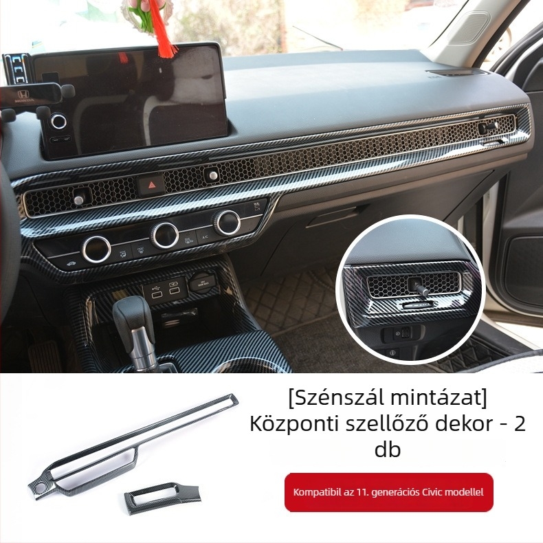 Honda Civic 11. generációhoz készült belső módosító alkatrész: középkonzol panelkeret, hátsó légáramló nyílás üvegkapcsolóval, ABS anyag