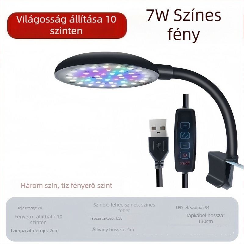 Mai Bao Mini Light Panel akváriumi LED-klipsz lámpa, teljes spektrum, USB, 7W, 150 g