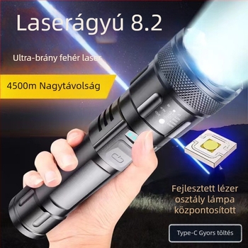 Hordozható LED elemlámpa optikai zoommal - 5W, 800 mAh Akkumulátor, töltés, Power Bank, 200-500 m hatótáv