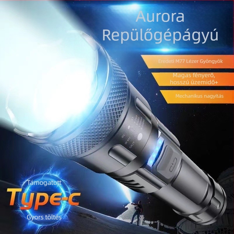 Hordozható LED elemlámpa optikai zoommal - 5W, 800 mAh Akkumulátor, töltés, Power Bank, 200-500 m hatótáv