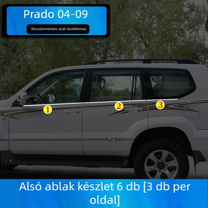 Toyota Prado/Land Cruiser (2004–2020) ablakszéli díszítő sávok – karosszéria dekoratív matricák