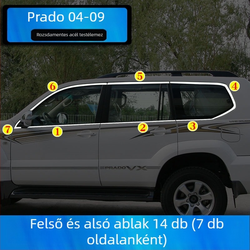 Toyota Prado/Land Cruiser (2004–2020) ablakszéli díszítő sávok – karosszéria dekoratív matricák