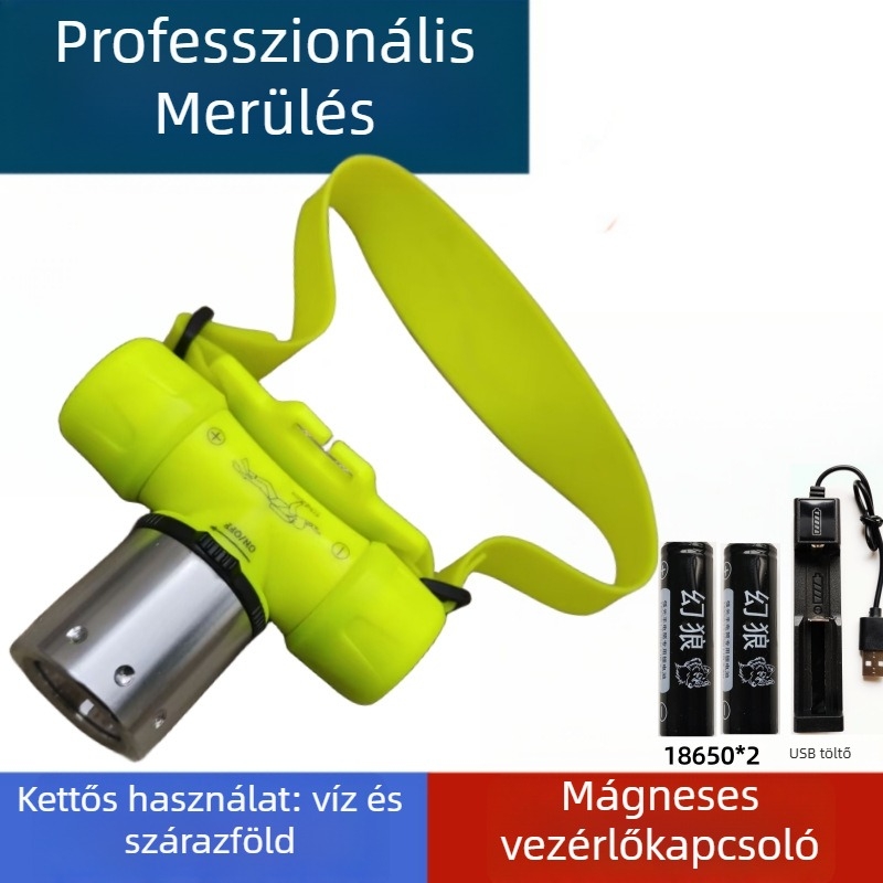 Búvárfejes fejlámpa – vízálló, újratölthető, ultra fényes, mélymerülésekhez ideális alatti világítás