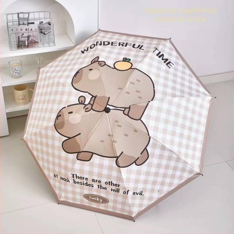 Vinil 190T anyagú napernyő, összecsukható, 8 acél bordázat, automata nyitás, félautomata zárás, UPF > 30