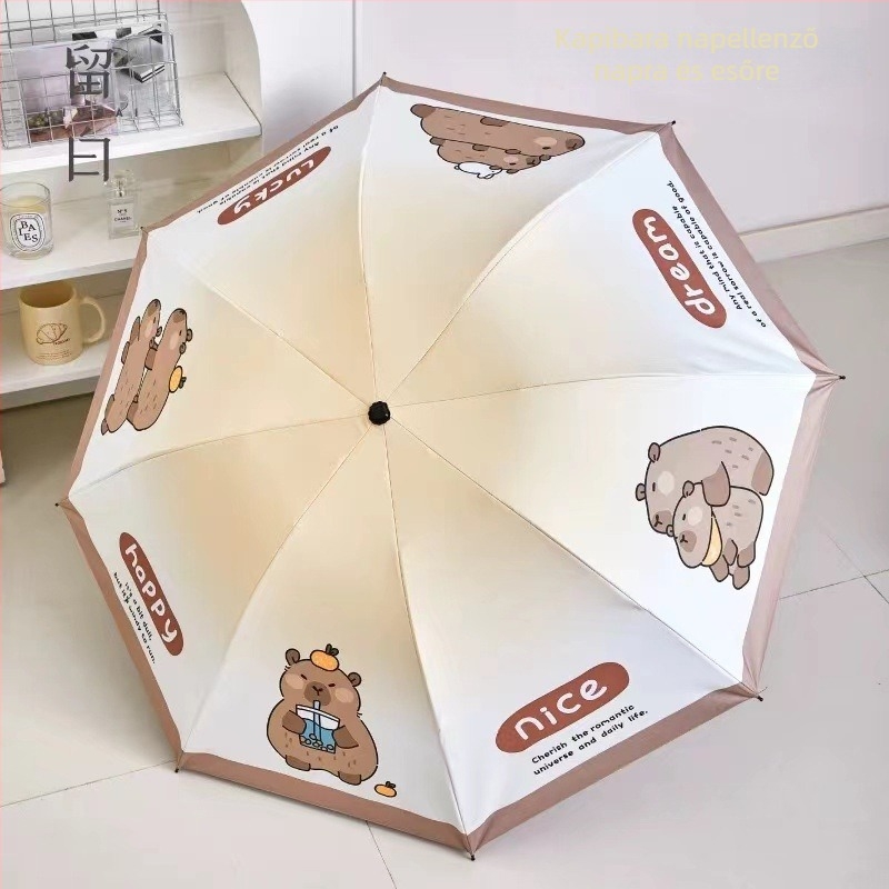 Vinil 190T anyagú napernyő, összecsukható, 8 acél bordázat, automata nyitás, félautomata zárás, UPF > 30