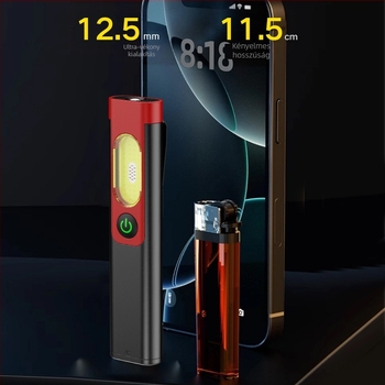 Zseblámpa COB LED-del, COB fényforrás, 5W, 300mAh akkumulátor, alumíniumötvözet test, max. 50 m hatótávolság