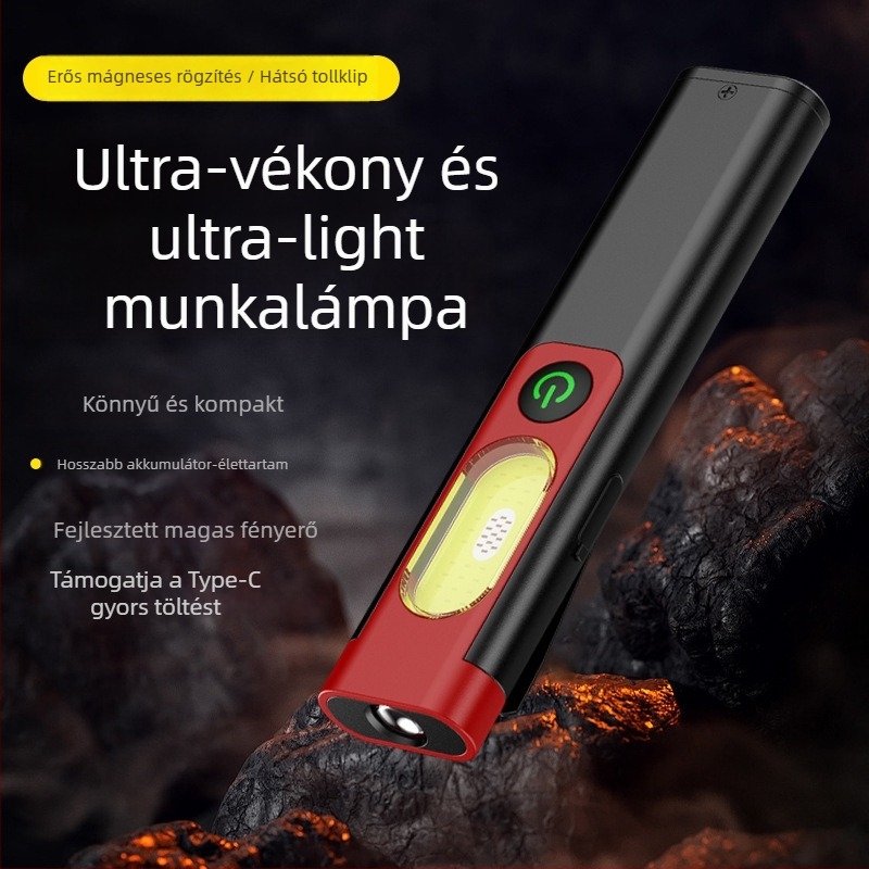 Zseblámpa COB LED-del, COB fényforrás, 5W, 300mAh akkumulátor, alumíniumötvözet test, max. 50 m hatótávolság