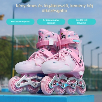 Gyerekeknek szóló inline görkorcsolya, uniszex, állítható, PU kerekekkel, villogó fényekkel