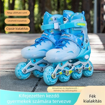 Gyerekeknek szóló inline görkorcsolya, uniszex, állítható, PU kerekekkel, villogó fényekkel