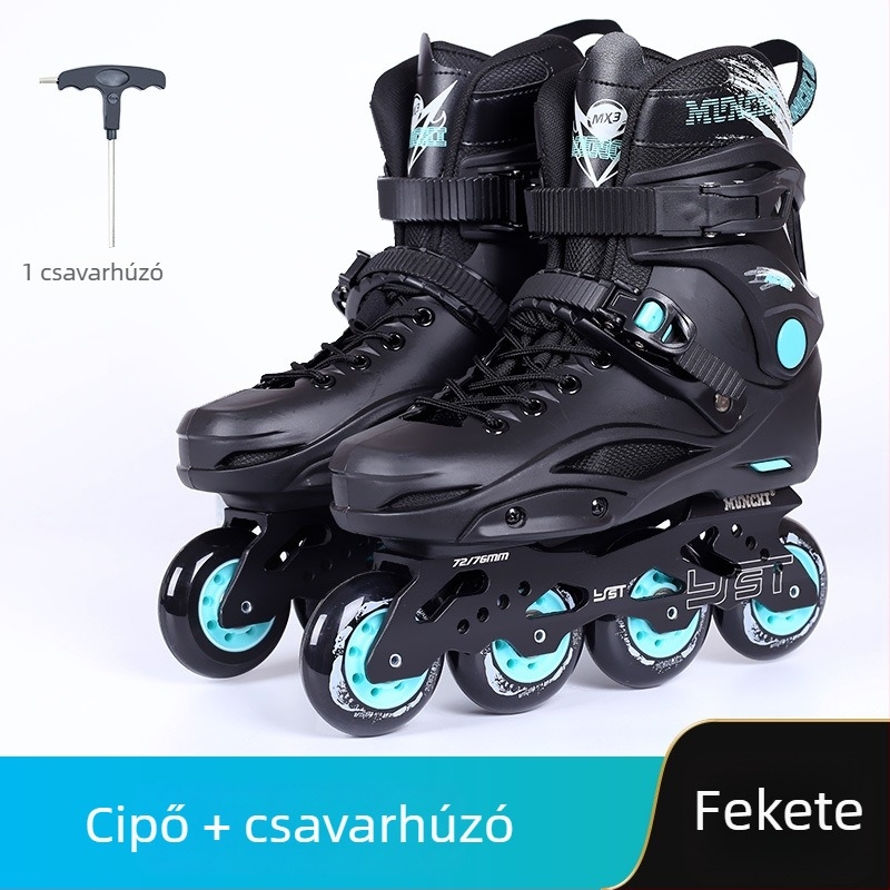 Felnőtt inline korcsolyák, PVC felsőrész, PU kerekek, TPR talp, egy sor kerék