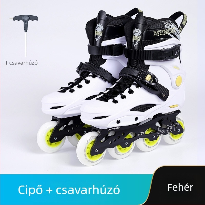 Felnőtt inline korcsolyák, PVC felsőrész, PU kerekek, TPR talp, egy sor kerék