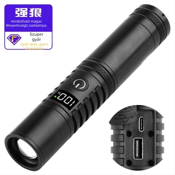 Teleszkópos zoom LED zseblámpa alumíniumötvözetből, 20W, újratölthető, kézi töltésű üzemmód, kempinghez és vészhelyzetekhez