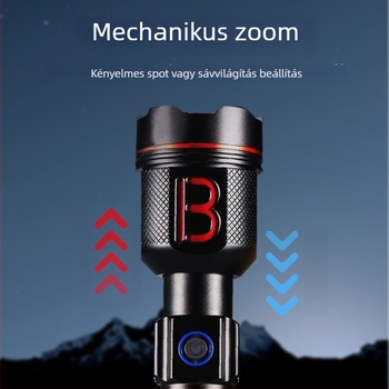 Nagy teljesítményű járőrfény alumínium ötvözetből, újratölthető, fókuszáló fény, 60W, akkumulátor kapacitása 80000, 360° forgás, hatótáv ≥500 m, vízálló