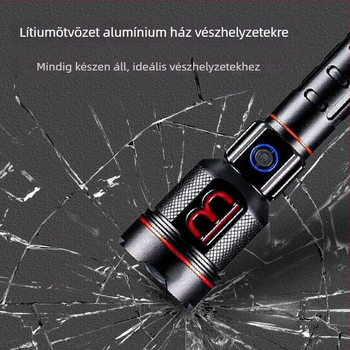 Nagy teljesítményű járőrfény alumínium ötvözetből, újratölthető, fókuszáló fény, 60W, akkumulátor kapacitása 80000, 360° forgás, hatótáv ≥500 m, vízálló