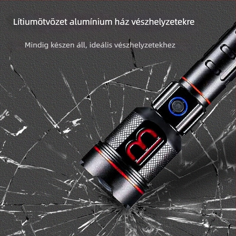 Nagy teljesítményű járőrfény alumínium ötvözetből, újratölthető, fókuszáló fény, 60W, akkumulátor kapacitása 80000, 360° forgás, hatótáv ≥500 m, vízálló