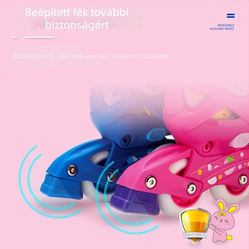 Kezdőknek és gyerekeknek szóló görkorcsolya, uniszex, állítható, PU felső rész hálóval, egysoros kerekek