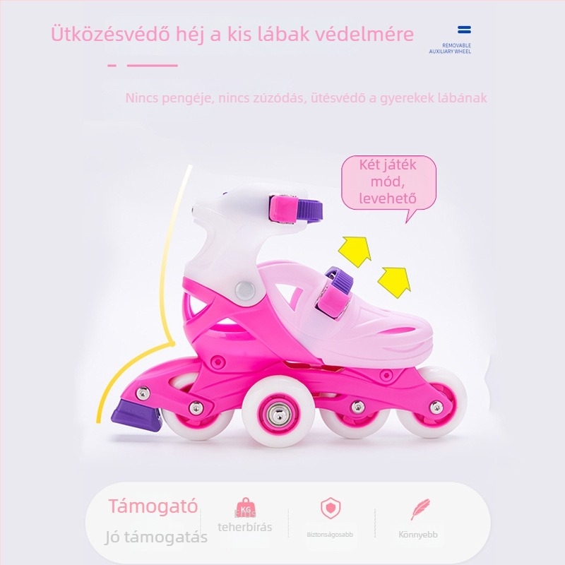 Kezdőknek és gyerekeknek szóló görkorcsolya, uniszex, állítható, PU felső rész hálóval, egysoros kerekek