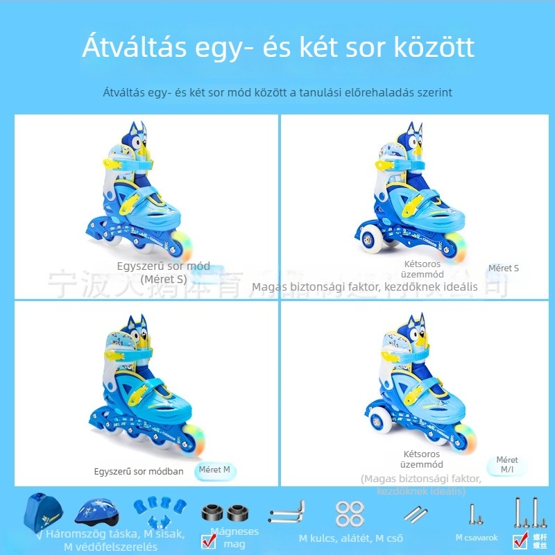Kezdőknek és gyerekeknek szóló görkorcsolya, uniszex, állítható, PU felső rész hálóval, egysoros kerekek