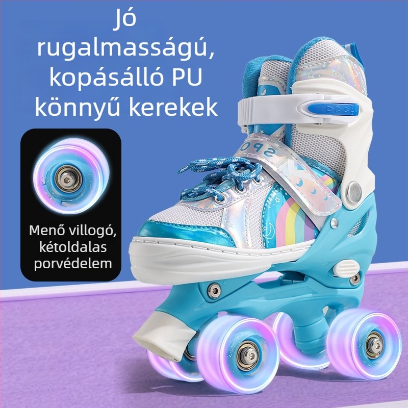 Gyerek görkorcsolya kezdőknek – fiúk és lányok számára, négy kerék, dupla sor, PVC felsőrész, talp 20213