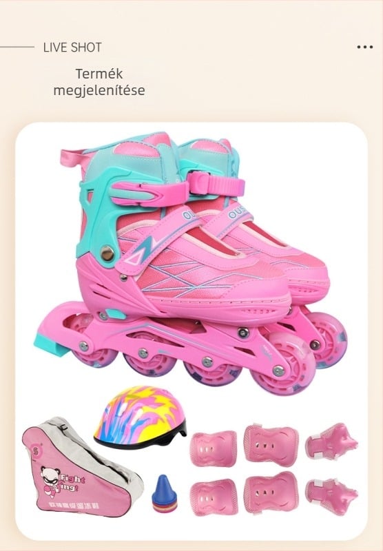 Gyerekeknek inline görkorcsolya kezdőknek — PU hálós felsőréteg, gumírozott talp, PU kerekek egy sorban