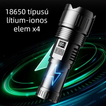 Alumíniumötvözetből készült zseblámpa Type-C bemenettel, teleszkópos zoom, 30W, 7200 mAh akkumulátor, 500 m+ hatótáv