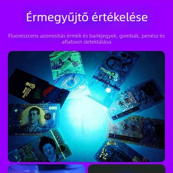 UV azonosító zseblámpa — LED, 5W, 2200mAh akkumulátor, hatótáv akár 50 m, multifunkcionális, töltő a csomagban