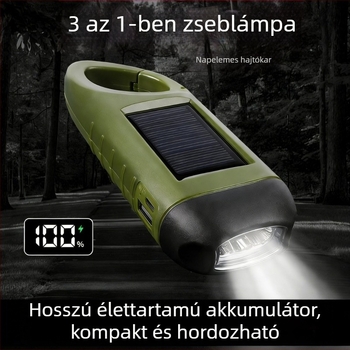 Többfunkciós napelemes zseblámpa erős fénnyel, kézi hajtású töltés, vészhelyzeti áramkimaradás esetére, szabadtéri kempingezéshez és hordozható világításhoz