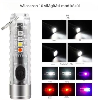 Kompakt LED zseblámpa kulcstartóval és mágneses rögzítéssel, alumínium-ötvözet + PC, USB töltés, 50 m hatótáv, modell T18