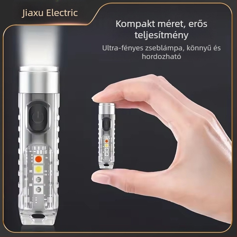 Kompakt LED zseblámpa kulcstartóval és mágneses rögzítéssel, alumínium-ötvözet + PC, USB töltés, 50 m hatótáv, modell T18