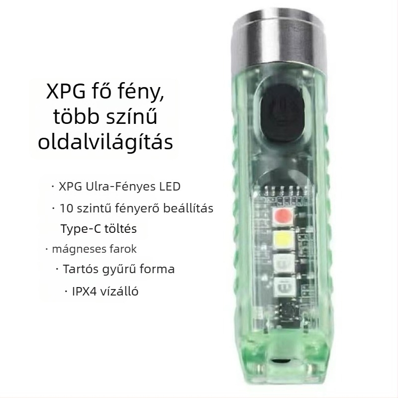Kompakt LED zseblámpa kulcstartóval és mágneses rögzítéssel, alumínium-ötvözet + PC, USB töltés, 50 m hatótáv, modell T18