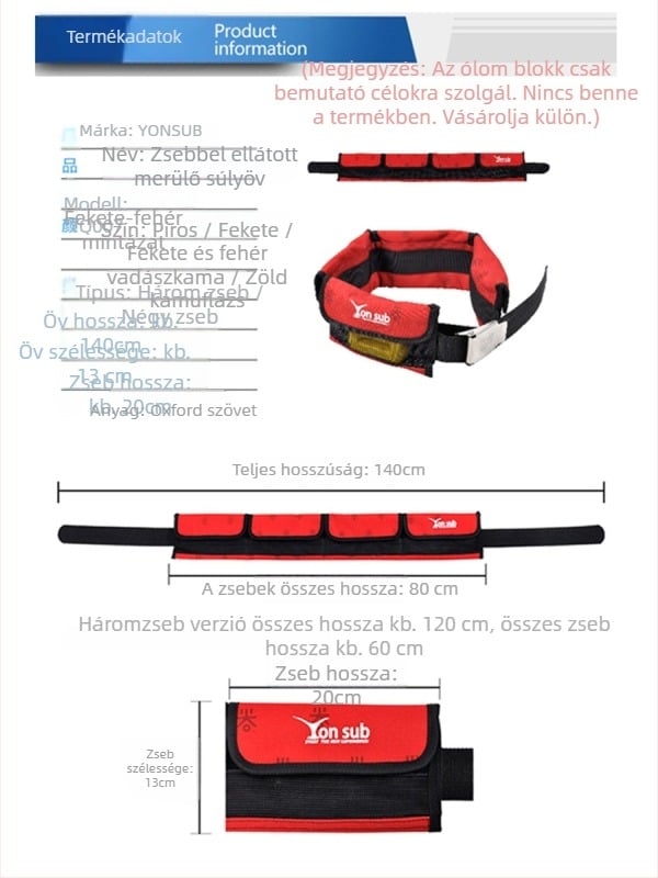 Búvár súlytartó öv 3–4 zsebbel, nylon kivitel, 30L kapacitás, béléses, Yon Sub