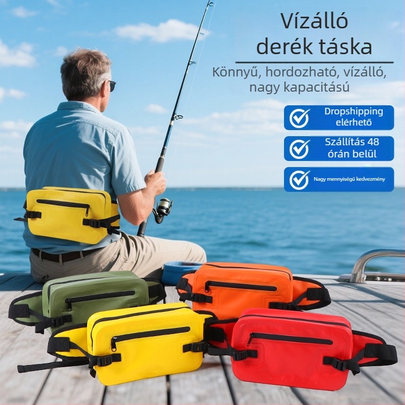 Kültéri vízálló derék táska, PVC anyagból, 2L kapacitás, futáshoz, kempingezéshez és kerékpározáshoz